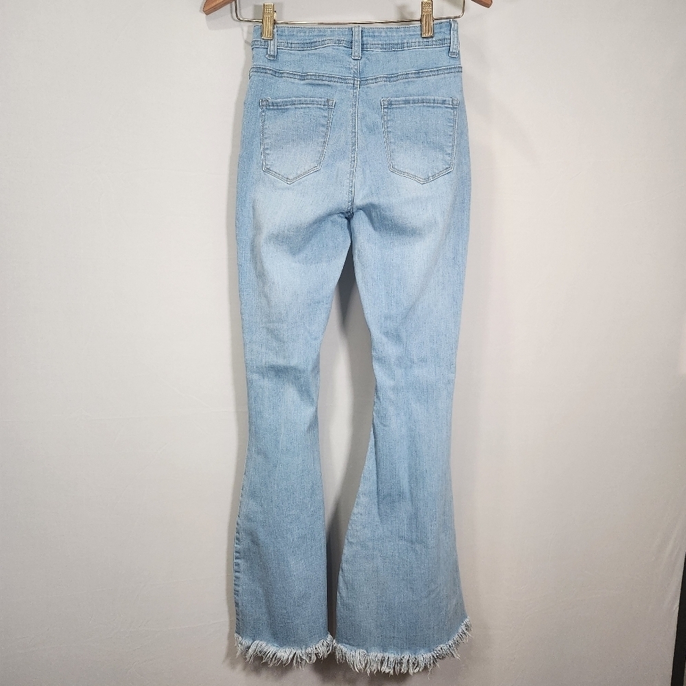 Love Light Blue Flare Jeans with Frayed Hem - Picture 3 of 13